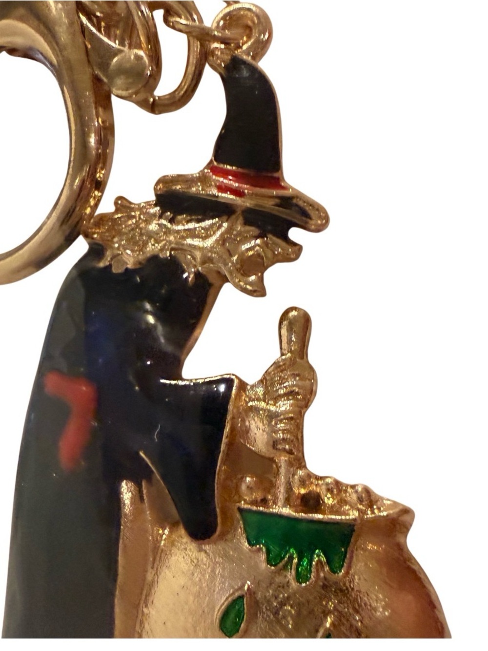 Gold-Tone Witch and Cauldron Keychain - Black and Gold